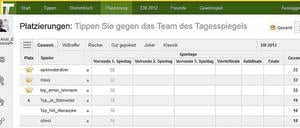 Da sah es noch gut aus: Nach dem ersten EM-Tag, als dieser Screenshot entstand, war das Tagesspiegel-Team noch oben dran.
