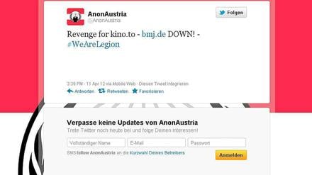 Bekannten sich via Twitter zu der Attacke: Die Gruppe "Anonymous Austria".