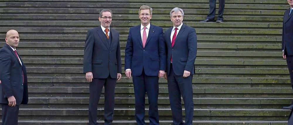 Drei Mann auf einer Treppe: Im Schauspielhaus erinnerten Matthias Platzeck, Christian Wulff und Klaus Wowereit an den Preußenkönig Friedrich den Großen.