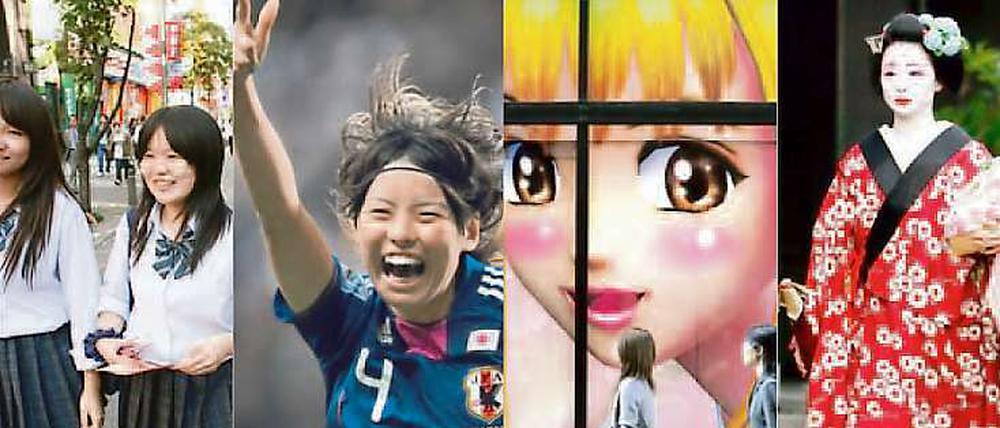 Image und Ikone. Trotz offizieller Gleichberechtigung spielen Frauen in Japan eher traditionelle Rollen: Mädchen in knapper Schuluniform, Kulleraugen-Mangas, Geishas. Die burschikosen WM-Fußballerinnen um Saki Kumagai (2. v. l.) erweitern nun die Auswahl an weiblichen Vorbildern.