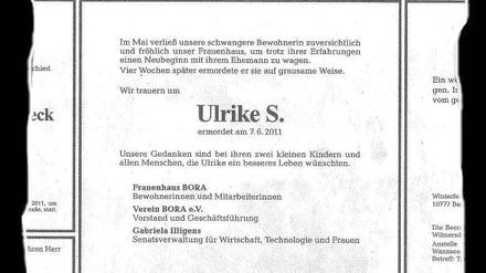 Die Traueranzeige, erschienen am Sonntag im Tagesspiegel.