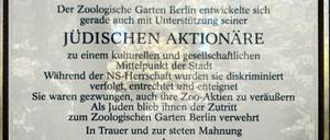 Gedenktafel für die jüdischen Zoo-Aktionäre.