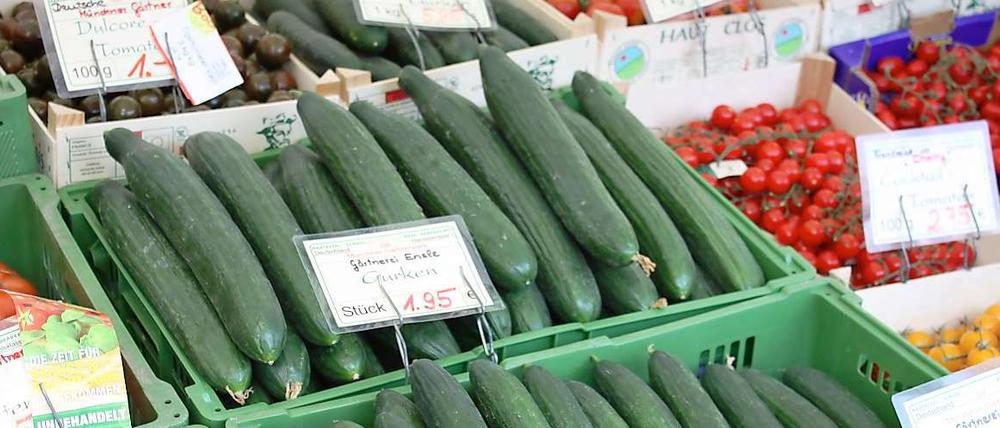 Frisch, schmackhaft, aber derzeit schwer zu verkaufen: Gurken und Tomaten.