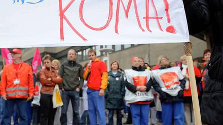 Pflegekräfte der Charité beim Streik.