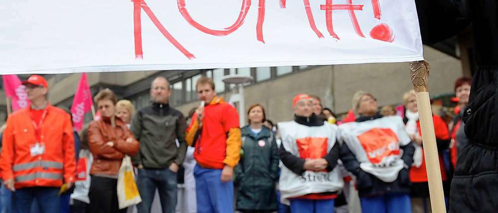 Pflegekräfte der Charité beim Streik.