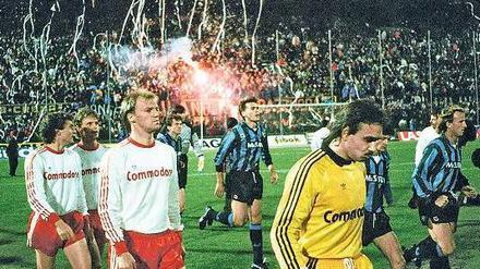 Die Helden von Mailand. Dem FC Bayern mit Torhüter Raimond Aumann (vorn) gelang 1988 beim FC Internationale eine grandiose Aufholjagd. 