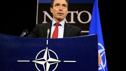 Nato-Generalsekretär Anders Fogh Rasmussen auf einer Pressekonferenz zum Einsatz in Libyen.
