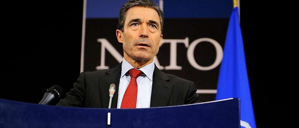 Nato-Generalsekretär Anders Fogh Rasmussen auf einer Pressekonferenz zum Einsatz in Libyen.