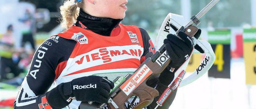 Aufholjägerin. Magdalena Neuner führte das deutsche Mixed-Team zu Silber. Foto: dpa