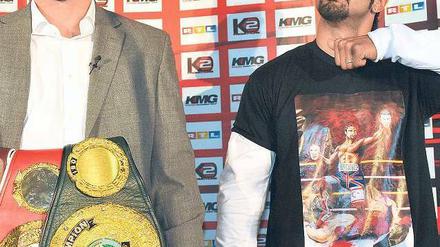 Großmaul. David Haye (rechts) spuckt seit Jahren große Töne gegen die Klitschkos. Jetzt hat Wladimir es satt. Foto: dpa