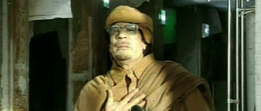 Gaddafi bei seiner Fernsehansprache am Dienstag. Bei seiner jüngsten Rede war er lediglich per Telefon zugeschaltet.