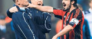 Griff zum Hals. Gattuso legt sich mit Tottenhams Kotrainer an. Foto: Reuters