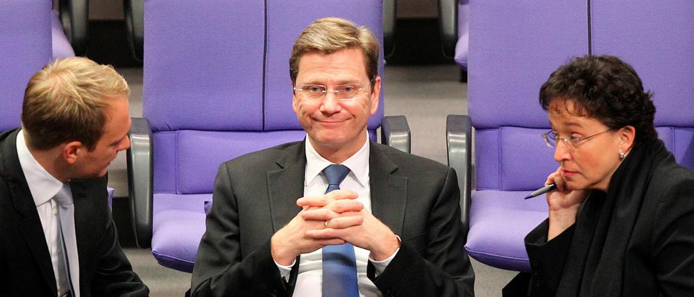 Der Generalsekretär der FDP, Christian Lindner, Bundesaußenminister Guido Westerwelle und die FDP-Fraktionschefin Brigitte Homburger (v.l.).