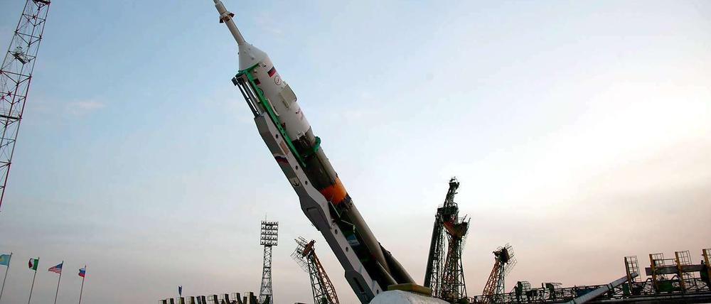 Eine Sojus Trägerrakete mit einem Sojus TMA-20 Raumfahrzeug.