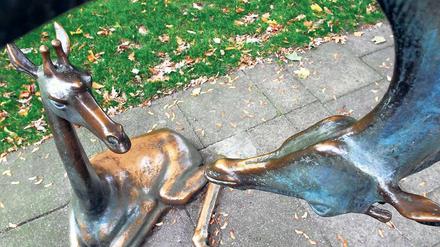 Mutterglück. Die Giraffe und ihr Kleines auf der Schlossinsel. 