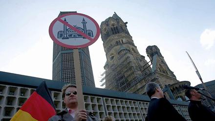 Anhänger der rechtspopulistischen Bewegung "Pro Deutschland" demonstrieren in Berlin bei einer Solidaritätsdemonstration für den ehemaligen Bundesbank-Vorstand Thilo Sarrazin.