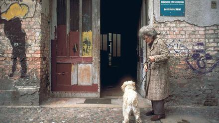 Wie sich die Zeiten ändern. Der Eingang zur Zentraldruckerei der Staatlichen Versicherung der DDR in der Rykestraße: verfallen und nur am blauen Schild erkennbar. Der Konzern Allianz, der das Geschäft übernahm, residiert in den Treptowers nahe dem Osthafen. Fotos: Mike Wolff; Imago