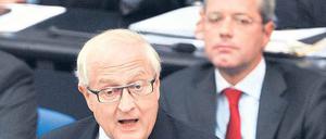 Gefragt. Die Minister Brüderle und Röttgen bei der Fragestunde im Bundestag.