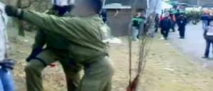 Faustrecht? Gleich schlägt Polizist Olaf H. einem Fan im Mommsenstadion grundlos ins Gesicht. Die Szene wurde gefilmt, der Polizist gab die Tat später zu.