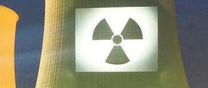 Projektionsfläche. Greenpeace hat auf den Kühlturm des Akw-Biblis das Nuklearsymbol geworfen. Unser Archivbild zeigt eine Protestaktion aus dem Jahr 2003.