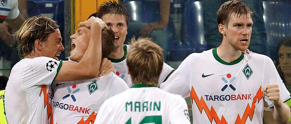 Hart erkämpfter Sieg: Werder freut sich über den Sieg gegen Genua Sampdoria.