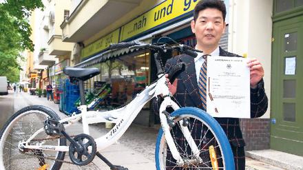 Seine Patentanmeldung. Zhang hat einen Supermarkt und viele Ideen – wie schlauchlose Reifen fürs Fahrrad.