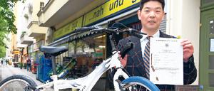 Seine Patentanmeldung. Zhang hat einen Supermarkt und viele Ideen – wie schlauchlose Reifen fürs Fahrrad.