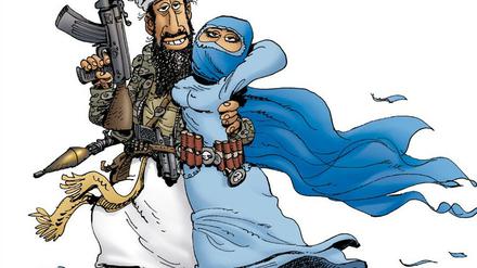 Spott statt Schrecken. Bin Laden mit Covergirl auf dem Titel des Buches.