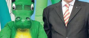 Tabaluga, hilf! Regierungschef Jürgen Rüttgers bei einem Familienfest der CDU in Köln eine Woche vor der Landtagswahl.Foto: dpa