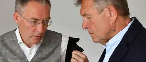 Victor Stimming (r.) mit seinem Anwalt vor dem Amtsgericht Potsdam.