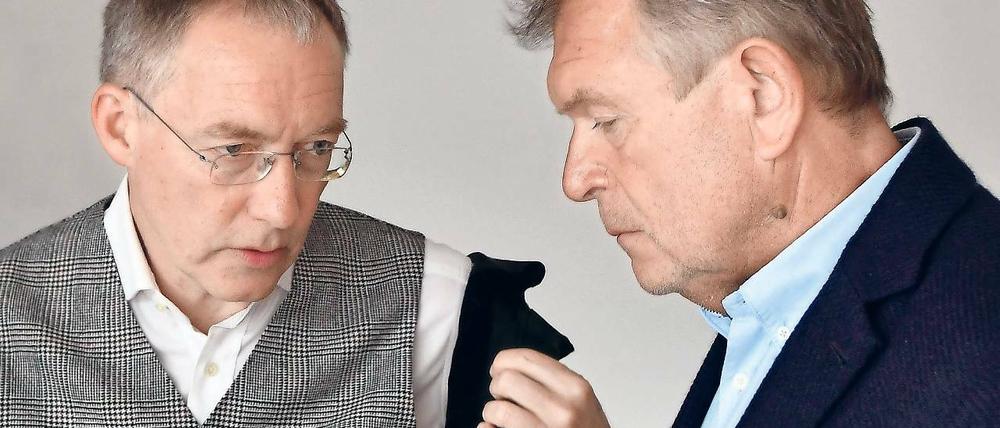 Unschuldig? Der ehemalige Präsident der IHK Potsdam, Victor Stimming (r.), und sein Anwalt Robert Unger weisen sämtliche Vorwürfe der Staatsanwaltschaft zurück. Ein Urteil im Untreue-Prozess ist erst im August zu erwarten.