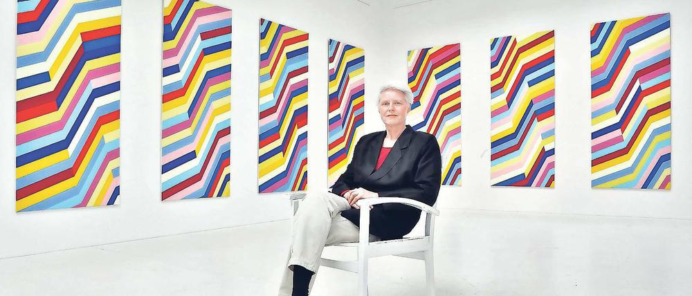 Rhythmischer Farbrausch. Ute Pleuger ließ sich für ihr neues Werk von der Musik inspirieren. Wie bei einer „Toccata“, einem leichten Improvisationsstück, fließen die Farben in sich stetig veränderndem Ton von Leinwand zu Leinwand. Das Bild können Kunstinteressierte in Pleugers neuer Galerie in Caputh auf sich wirken lassen.