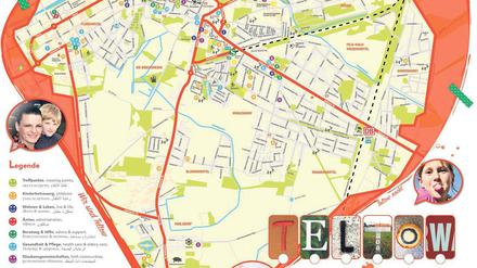Stadt mit Herz. Zugezogenen und Familien soll der Familienstadtplan eine Orientierung zu Angeboten in der Stadt Teltow bieten. Er liegt kostenlos in der Touristeninformation aus.