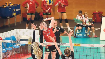 Zugeschlagen. Potsdams Diagonalangreiferin Marta Drpa war mit 18 Punkten die beste Scorerin der Partie.