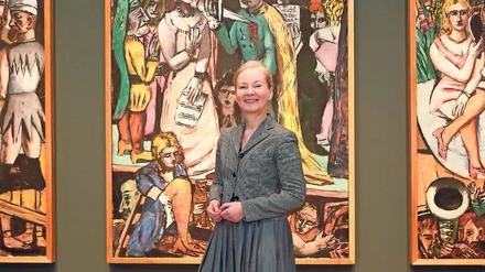 „Schauspieler“, 1941/42. Ortrud Westheider vor dem zentralen Werk der Ausstellung, einer Leihgabe des Harvard Art Museums.