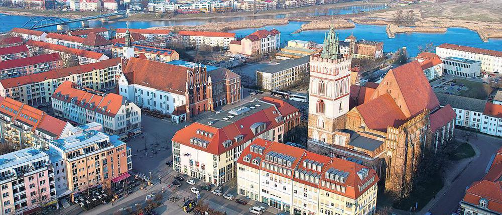 Die Stadt Frankfurt (Oder), hier die Innenstadt mit der Marienkirche.