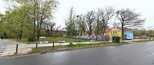 Der Standort. Neben der Fröbel-Kita (r.) soll die Grundschule entstehen.