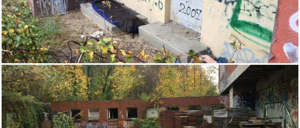 Im ehemaligen Terrassenrestaurant Minsk am Brauhausberg haben sich offensichtlich Obdachlose einquartiert. Eine Palette erleichtert den Zugang in das gesperrte Gebäude.