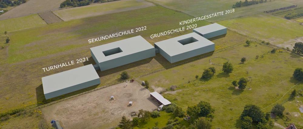 Eine erste Visualisierung zeigt, wie die Gebäude des neuen Bildungscampus angeordnet sein könnten.