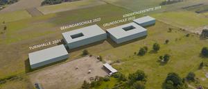 Eine erste Visualisierung zeigt, wie die Gebäude des neuen Bildungscampus angeordnet sein könnten.