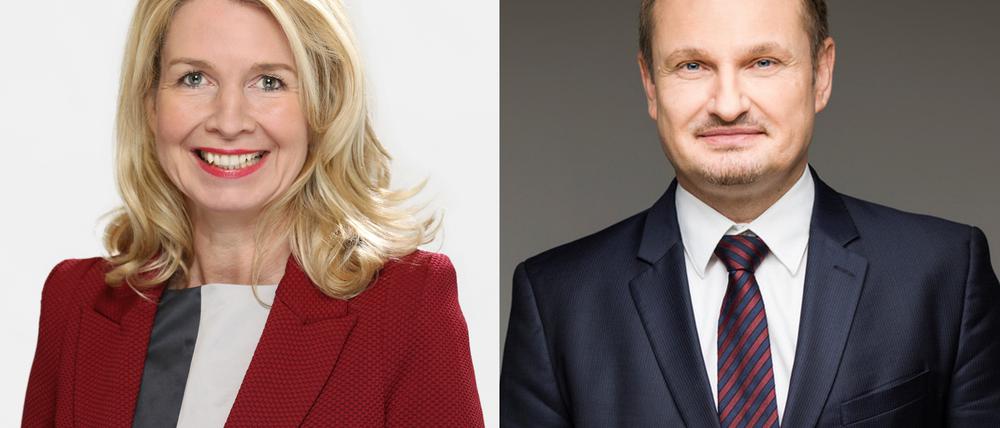 Die amtierende Präsidentin der IHK Potsdam, Beate Fernengel, und ihr Konkurrent bei der anstehenden Neuwahl Stephan Knabe.