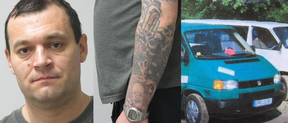Die Polizei sucht den Tatverdächtigen Friedrich-Wilhelm Koch. Er trägt markante Tattoos und ist mit einem grünen VW-Bus auf der Flucht.