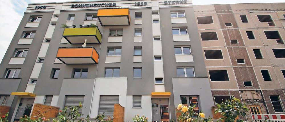 Bereits saniert. In Drewitz geht der Umbau zur Gartenstadt voran. An einigen Stellen kann man ahnen, wie bald die ganze „Rolle“ aussehen wird.