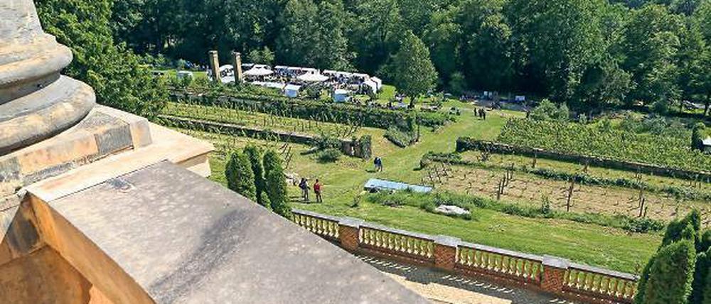 Blick von oben. Das Weinfest zu Füßen des Königlichen Weinberges.