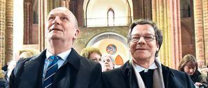 Blick gen Himmel. Dietmar Woidke (l.) und Markus Dröge in der St. Marienkirche in Frankfurt (Oder).