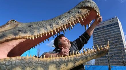 Ein Exemplar aus der Wanderausstellung "Dino XXL Expo" im Lustgarten Potsdam.