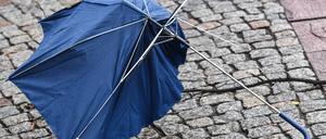 In Brandenburg und Berlin wird es stürmisch. Diesen Regenschirm, fotografiert am 23. Februar in Frankfurt (Oder), hat es schon erwischt.