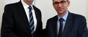 Brandenburgs Ministerpräsident Dietmar Woidke empfing vor der Landtagssitzung den Botschafter Polens Andrzej Przylebski.
