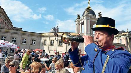Frust. Ein Cottbuser Postkutscher spielt vor dem Landtag das Brandenburg-Lied.