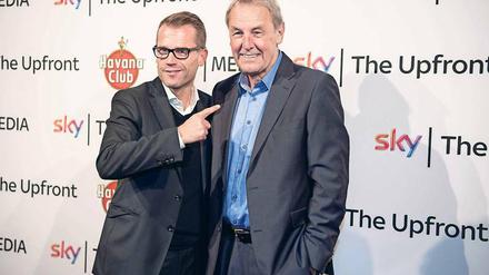 Sky-Sport-News-Chef Dirk Grosse (links) und der künftige Moderator des Bundesliga-Talks Jörg Wontorra.